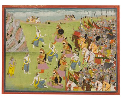 Une peinture du Mahabharata : Balabhadra combattant Jarasandha, Kangra ou Garhwal, c.1810-20 - Indian School