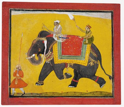 Un raja chevauchant un éléphant - Indian School