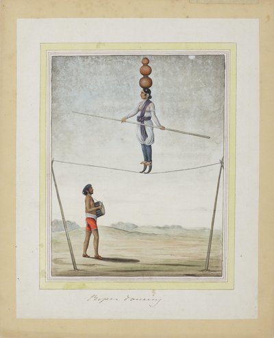 Acrobate sur une corde raide, batteur en dessous, c.1820 - Indian School