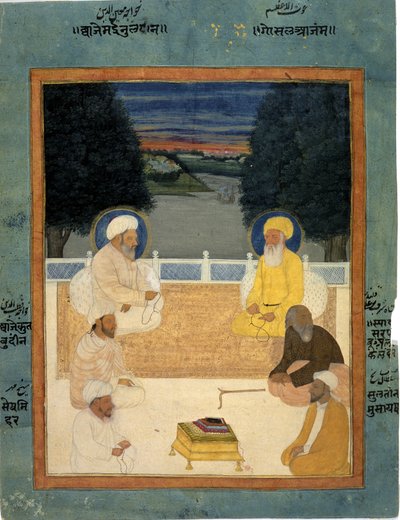 Six saints soufis assis sur une terrasse; Khvaja Mu