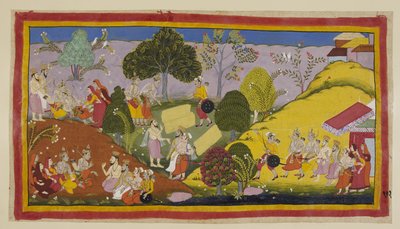 À gauche, Bharata, dans sa détresse extrême, s