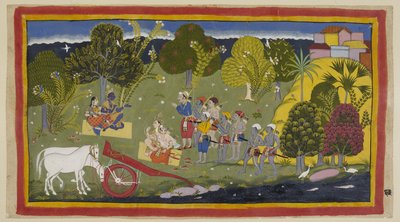 Les compagnons ont atteint la rivière Ganga à Srngaverapura. Rama et Sita sont assis sur un tapis de paille sous un arbre - Indian School