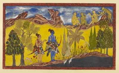 Dans leur recherche désespérée de Sita enlevée, Rama et Laksmana sont arrivés au lac Pampa, qui est couvert de lotus et entouré d