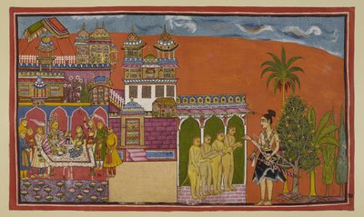 Laksmana en colère est arrivé à la porte de Kiskindha, où il est accueilli par Angada, le fils de Bali, et d