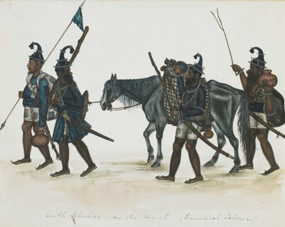 Akali Sikhs en marche, c.1850 (aquarelle opaque sur papier) - Indian School