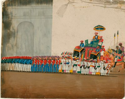 Art indien : le sultan sur son éléphant - Indian School