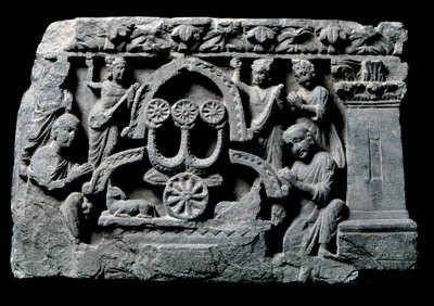 Art du Gandhara (ou gréco-bouddhisme) : "Bouddha en prière" le miracle de Sravasti (Shravasti ou Savatthi) Relief de l