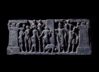 Art du Gandhara (ou Gréco-bouddhisme) : « Les archers de Devadatta attaquent Gautama » Relief de l