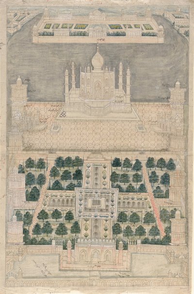 Vue aérienne du Taj Mahal à Agra, 1790-1810 - Indian School