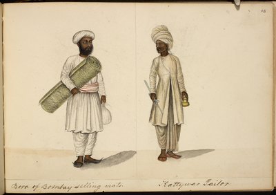 Vendeur de tapis Bohori; tailleur de Kathiawar - Indian School