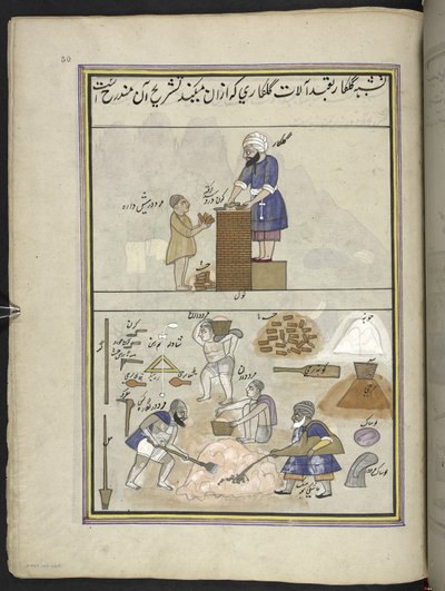 Maçons (86 dessins reliés en un volume représentant des métiers et occupations au Cachemire, les artisans sont montrés au travail avec leurs outils et équipements, par un artiste du Cachemire, probablement à Srinagar, vers 1850-60) - Indian School