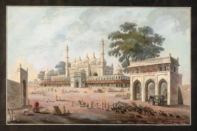 Chandi Chauk et la mosquée de Munny Begum, Murshidabad, c.1795 - Indian School
