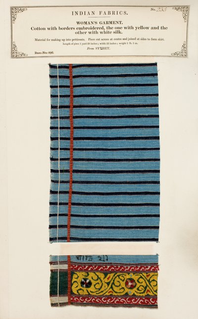 Échantillon de coton brodé de soie blanche et jaune de Sylhet, de The Collection of the Textile Manufacturers of India, par John Forbes Watson, publié en 1866 - Indian School