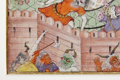 (détail) Krishna fend le démon Narakasura avec son disque - Indian School
