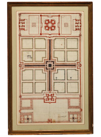 Plan schématique précoce des jardins du Taj Mahal, Agra, Inde du Nord, vers 1805 - Indian School