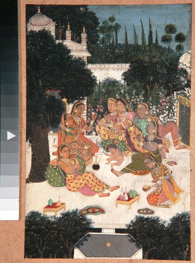 Huit femmes et un enfant sur une terrasse de palais - Indian School