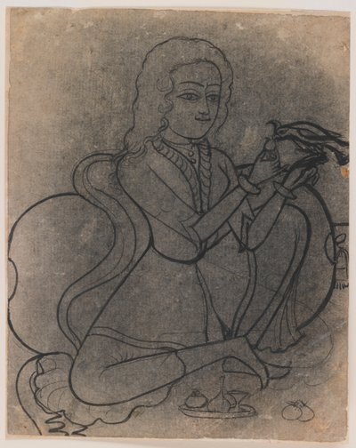 Jeune fille européenne nourrissant un perroquet, c.1780 - Indian School