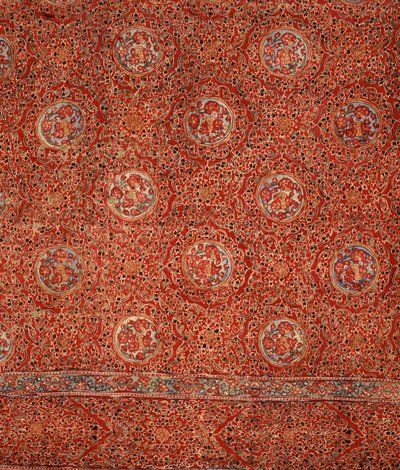 Tissu avec motif floral et médaillons dans des cadres - Indian School