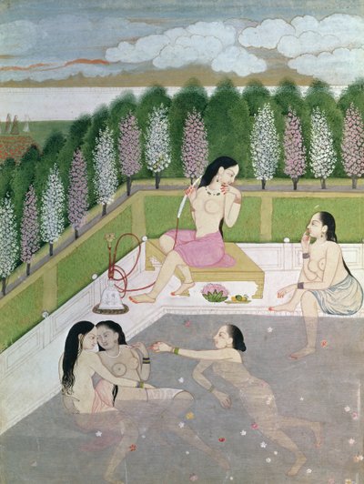 Filles se baignant, style Pahari, école de Kangra, Himachel Pradesh, XVIIIe siècle - Indian School