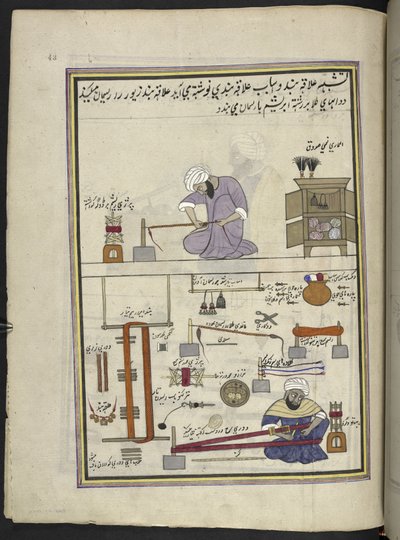 Fabricants de dentelles et de galons en or, 86 dessins reliés en un volume représentant des métiers et occupations au Cachemire, des artisans montrés au travail avec leurs outils et équipements, par un artiste du Cachemire, probablement à Srinagar, c.1850- - Indian School
