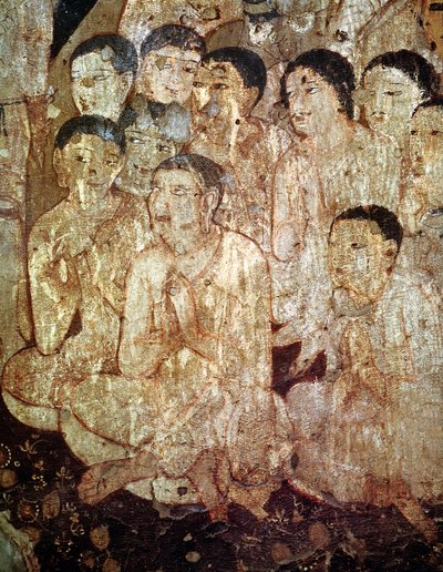 Groupe de disciples pleurant la mort de Bouddha, de l