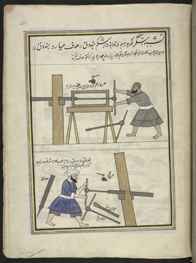 Armuriers forant un canon, 86 dessins reliés en un volume représentant des métiers et occupations au Cachemire, les artisans sont montrés au travail avec leurs outils et équipements, par un artiste du Cachemire, probablement à Srinagar, vers 1850-60 - Indian School