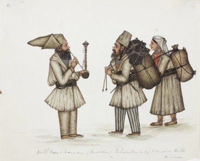 Hommes et femmes des collines (Guddies) habitants des collines de Kangra Hindoos, c.1840 - Indian School