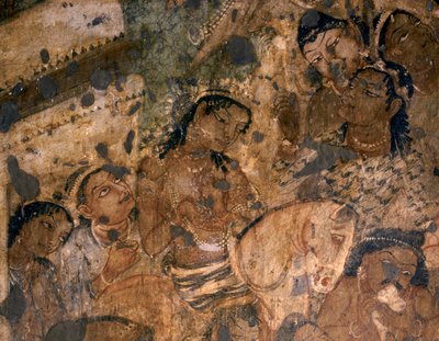 ART INDIEN : Fresque de la grotte bouddhiste n° 19, 2e siècle avant J.-C. (fresque) - Indian School