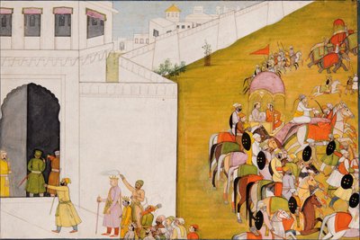 Illustration du Ramayana : Rama entre à Mithila pour participer à un concours de tir à l