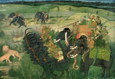 Aurangzib chassant les lions, c.1670-80 - Indian School