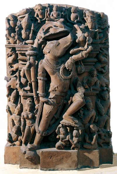 Art indien : la divinité hindoue Vishnu sous forme de sanglier. De Khajuraho, Inde. Période Chandela - Indian School