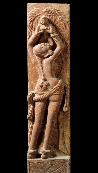 Art indien : bas-relief représentant une mère et son enfant. Période Kouchane (Kouchan ou Kushan) 1er siècle - New Delhi, musée national - Indian School