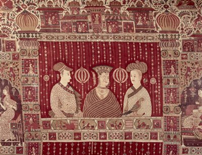 Femme indienne avec des commerçants européens, région de Madras, Ahmedabad - Indian School