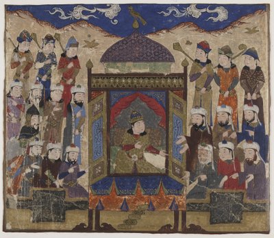 Khusraw Parviz assis sur le Takht-i Taqdis, c.1425-50 - Indian School