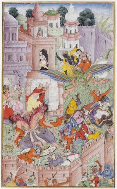 Krishna fend le démon Narakasura avec son disque - Indian School