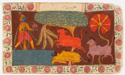 Krishna et les vaches à un étang, d