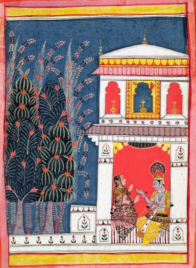 Krishna et une dame dans un pavillon, vers 1660 - Indian School