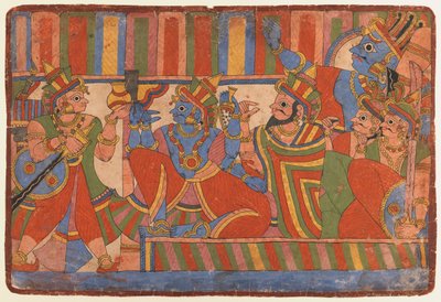 Krishna conseille les chefs Pandava, vers 1830-50 - Indian School