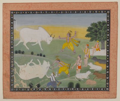 Krishna vainquant le démon taureau - Indian School