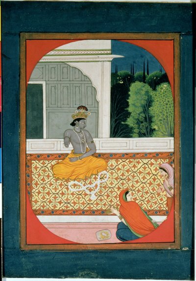 Krishna abandonne sa guirlande; une illustration du Sat Sai de Bihari Lal, 19ème siècle - Indian School