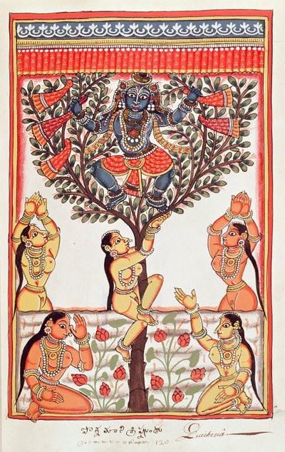 Krishna volant les vêtements des Gopi nageant dans la rivière Yamuna - Indian School