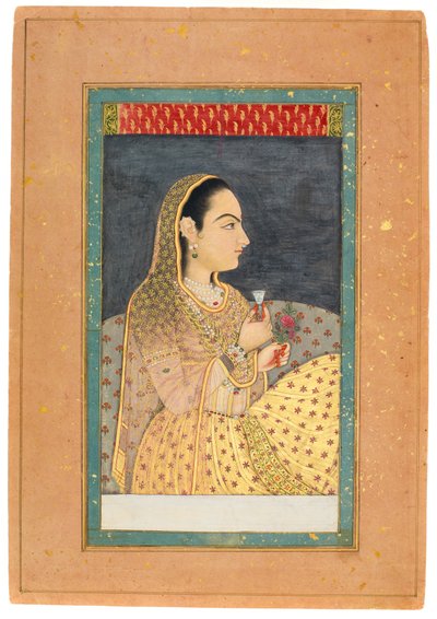 Dame tenant une coupe et une fleur, début du XVIIIe siècle - Indian School