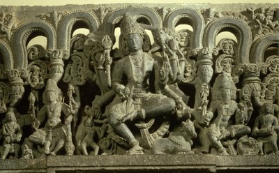 Linteau représentant La Trinité : Siva, Brahma et Vishnu, Warangal, Kakatiya - Indian School