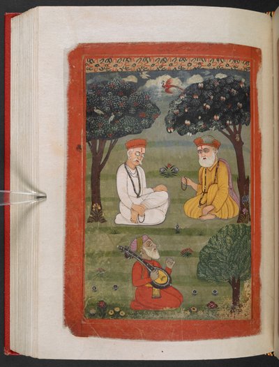 MS Panj B 40, f.131v, Bhagat Kabir ji et Guru Nanak Dev ji se rencontrant, illustration de la 