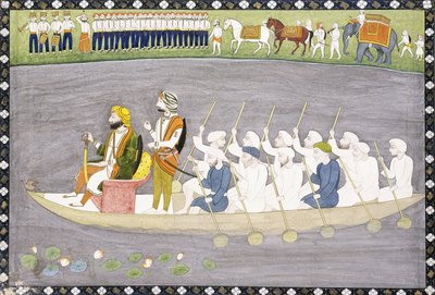 Maharaja Gulab Singh sur le lac Wular au Cachemire, vers 1840 - Indian School