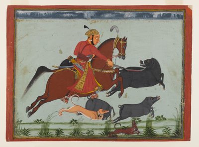 Maharaja Pratap Singh II de Mewar chassant le sanglier, vers 1750-75 - Indian School