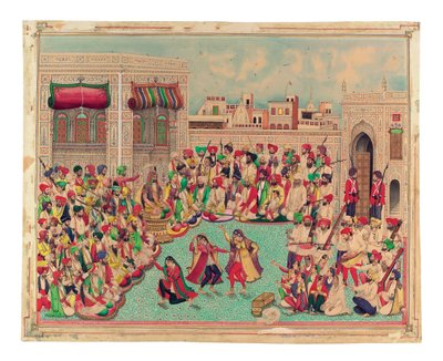 Maharaja Sher Singh et compagnons regardant une performance de danse, vers 1850 - Indian School