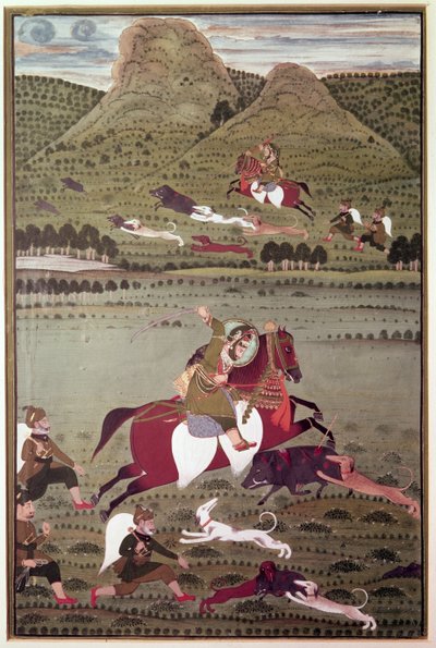 Maharana Jawan Singh (règne 1828-38) de Mewar chassant le sanglier, Udaipur - Indian School