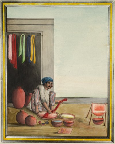 Homme teignant un tissu, début des années 1830 (encre et couleur sur papier) - Indian School