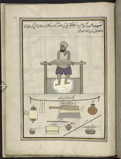 Homme fabriquant du tissu de laine fine (malida) - Indian School